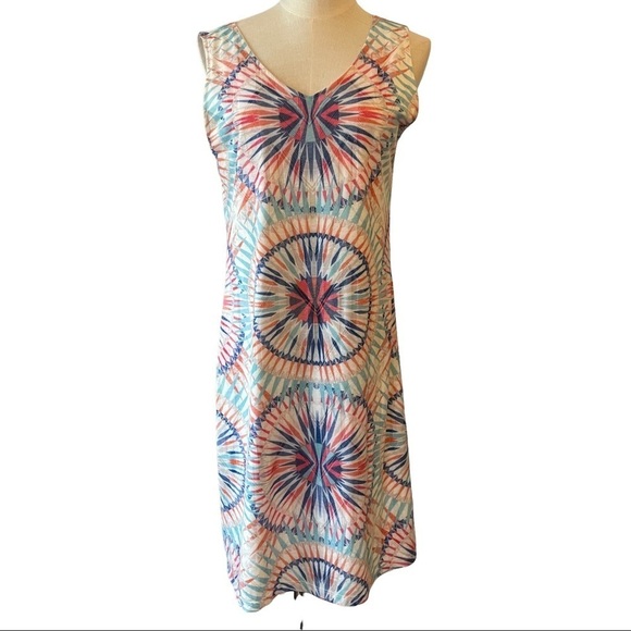 Tribal Jeans sleeveless red white blue circle midi  dress - Picture 1 of 9